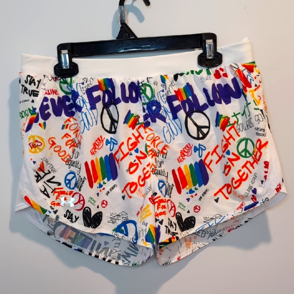 Under Armour Graffiti Print Pride Shorts Large Loose Fit Rainbow Motivationl